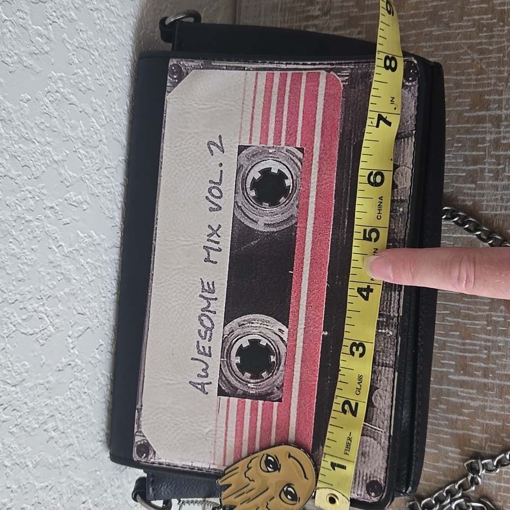 Loungefly Vintage Marvel Black Cassette Tape Crossbody Bag - Picture 7 of 9